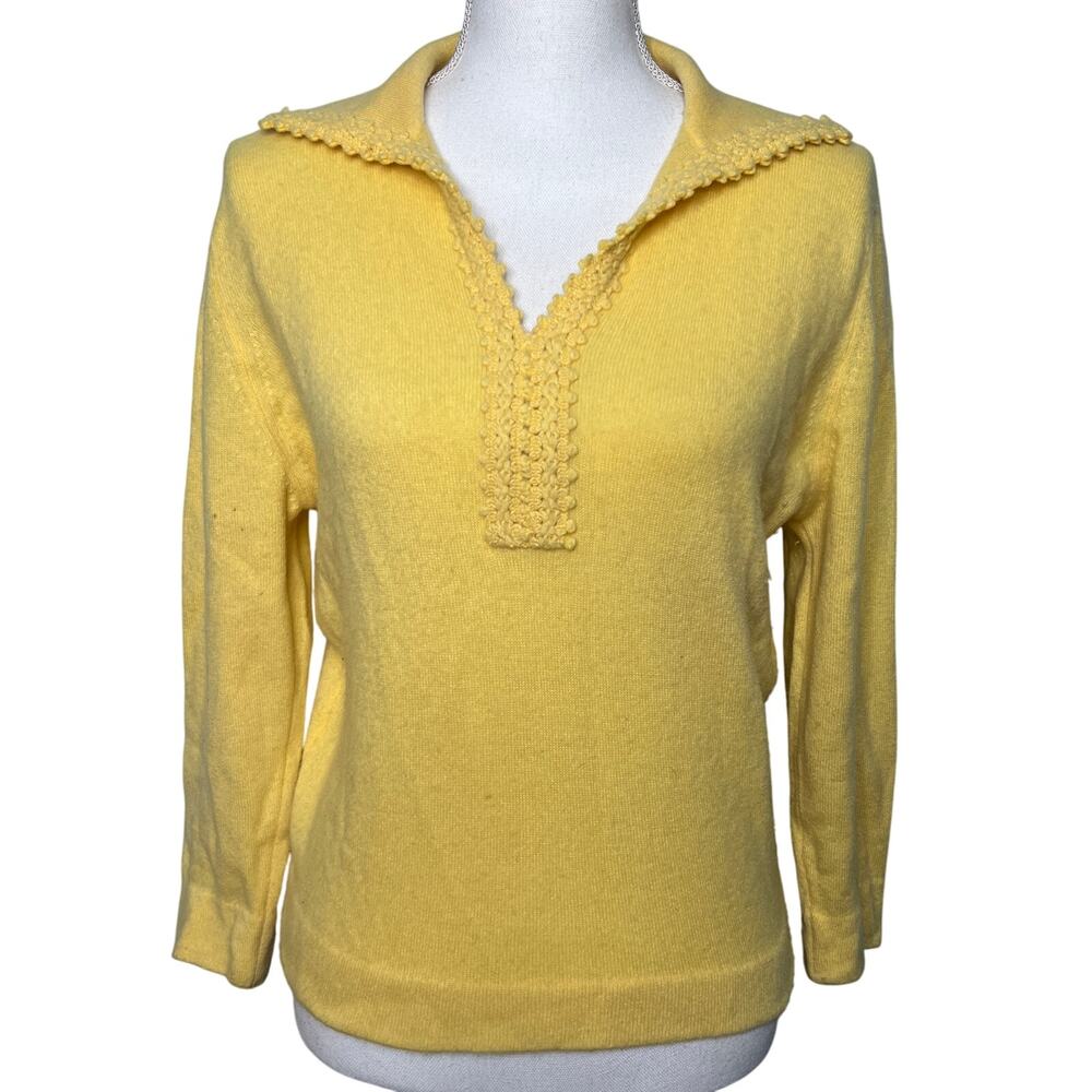 Vintage 60s Dalton Womens Size Medium Yellow Cashmere Sweater Sailor Collar